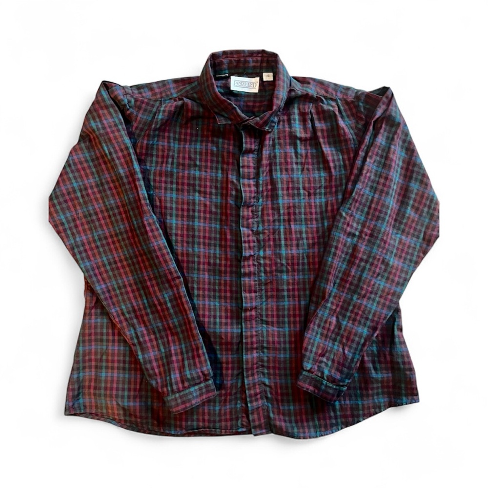 VTG 90s Lands' End Women’s Red and Green Plaid Button Down Shirt SZ 16 HOLIDAY